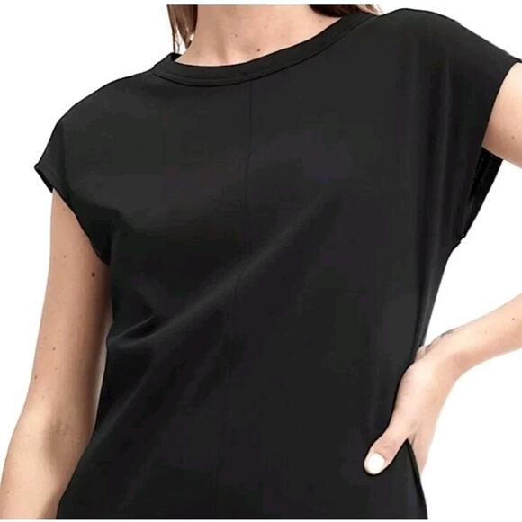 Everlane The Luxe Cotton Side-Slit Tee Dress Cap Sleeve Midi Black Size XL - Picture 3 of 6